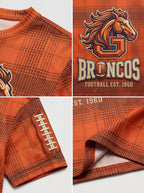 Men's Denver Broncos Football Plaid Pattern Printed T-shirt