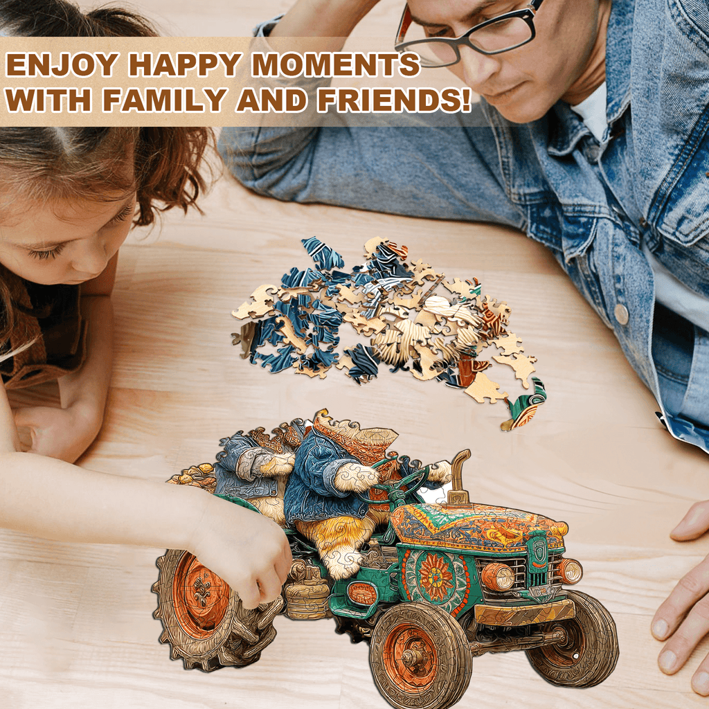 Kitten Tractor Wooden Jigsaw Puzzle