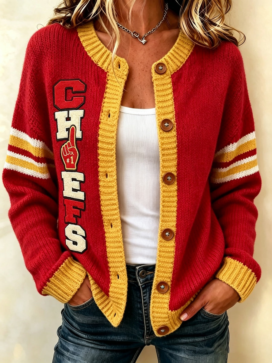Women's Football Pattern Knitted Cardigan Top