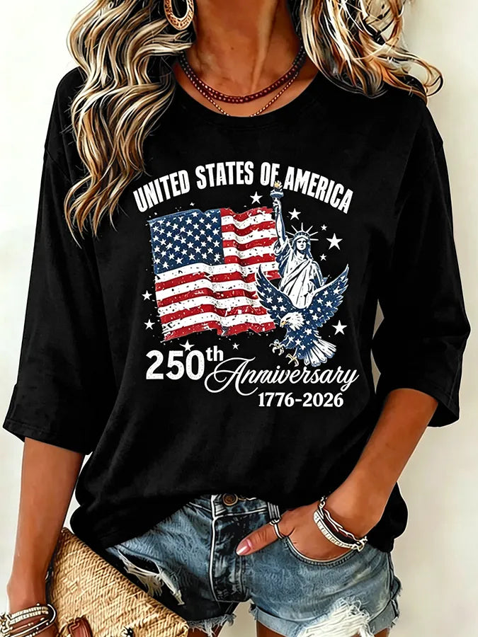 Women's Anniversary 1776-2026 Eagle Statue Of Liberty Tie Dye Tee