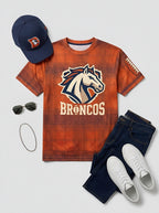 Unisex Denver Broncos Plaid Football Logo Printed T-shirt