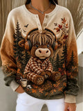 Women'S Highland Cattle Print Casual Top