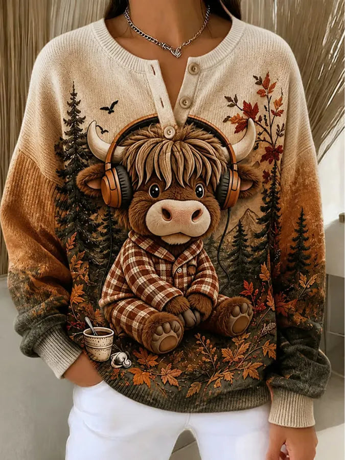 Women'S Highland Cattle Print Casual Top