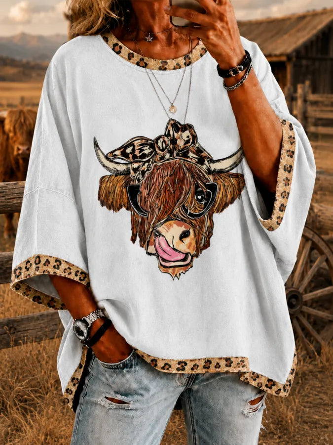 Women'S Highland Cow Printed Loose Top