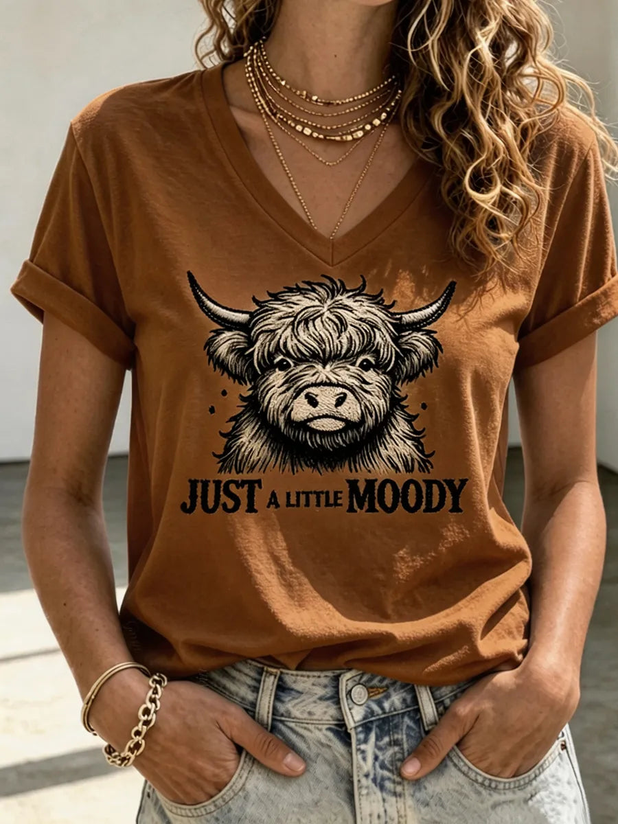 Women'S Western Highland Cow Print Short-Sleeve T-Shirt