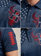Men's Houston Football Fan H-Town Bull Flag Printed Polo Shirt