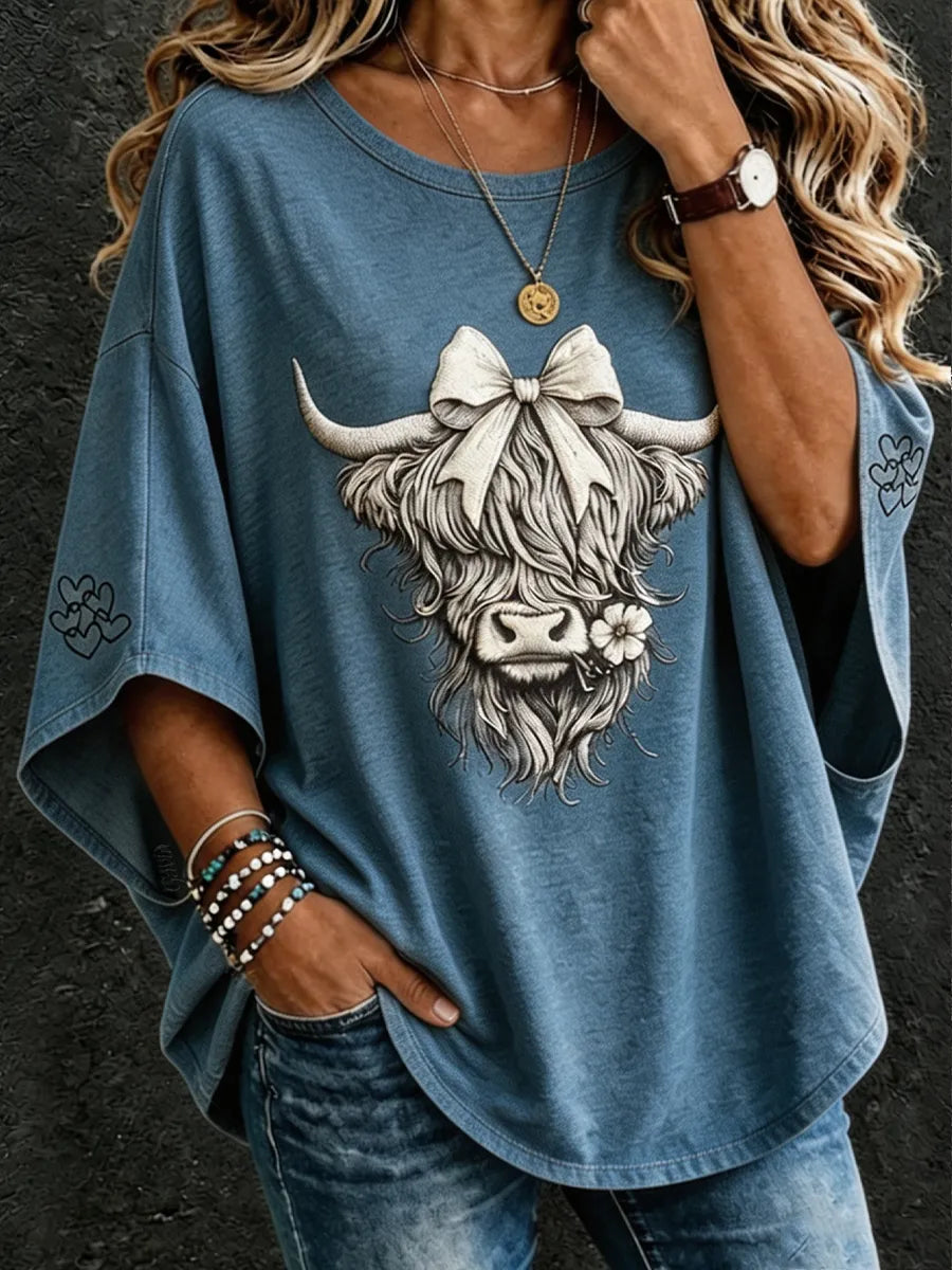 Women'S Western Highland Cow Printed Top