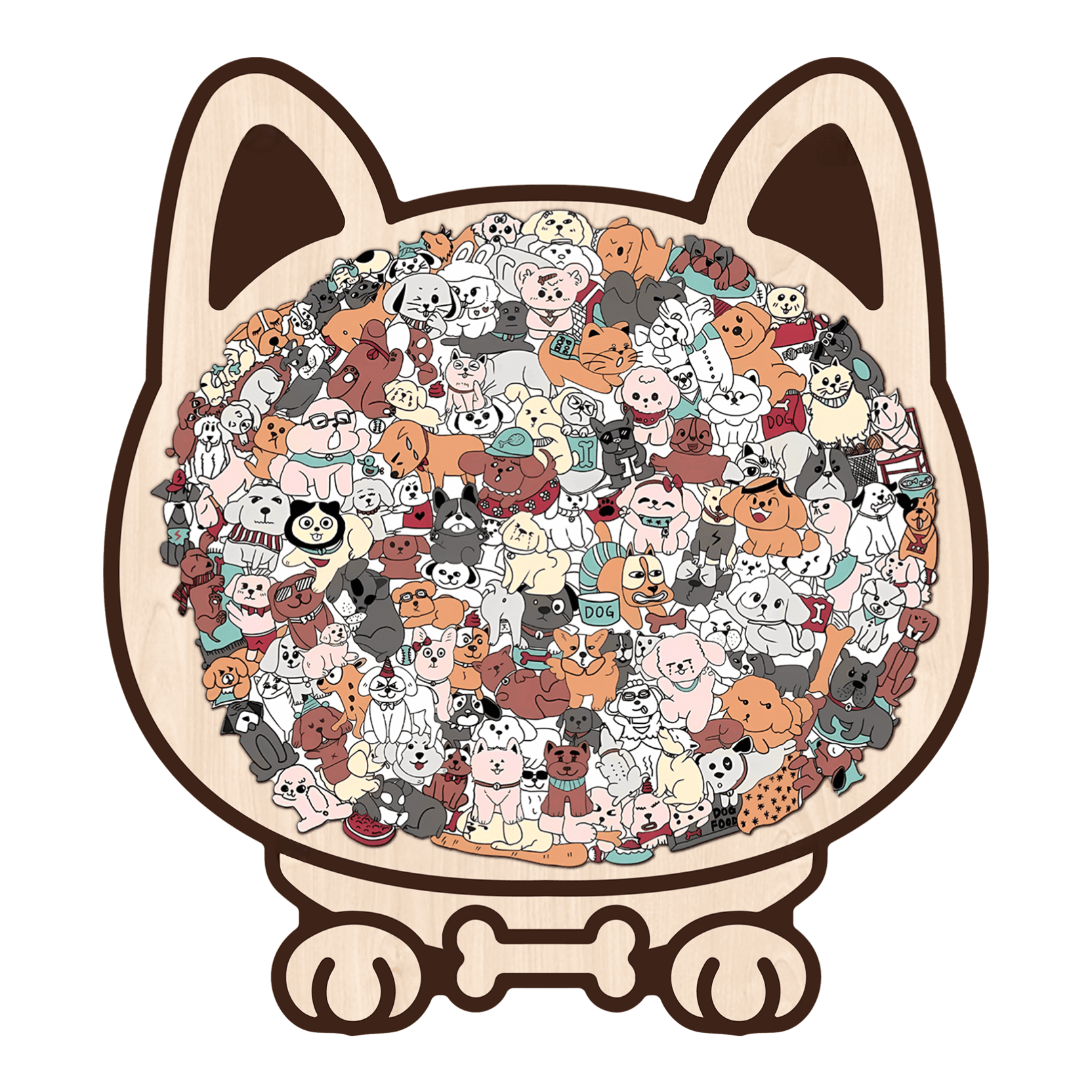 Morandi-Colored Lovely Dog Shaped Wooden Jigsaw Puzzle